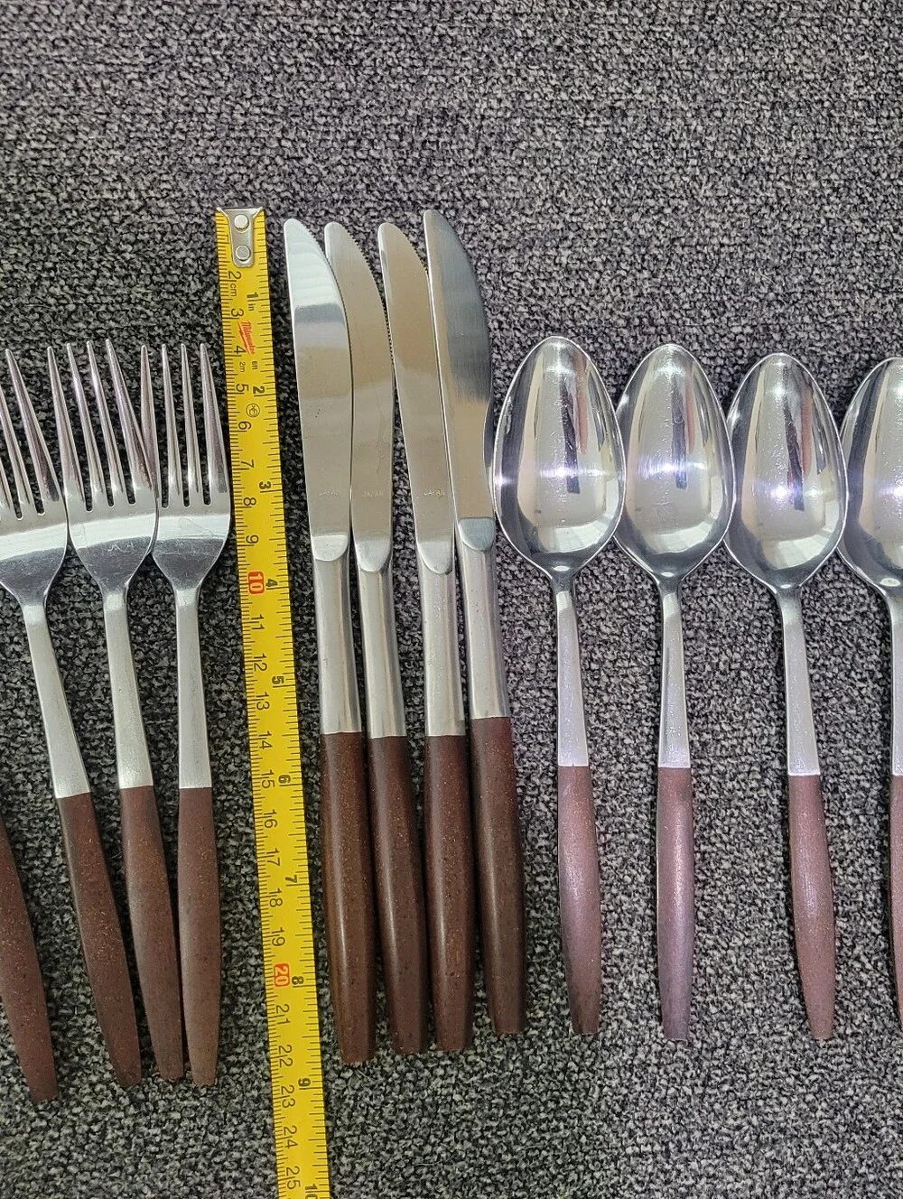 Vintage Interpur Royal Elegance Flatware Stainless Brown Handle Japan 12 Pieces